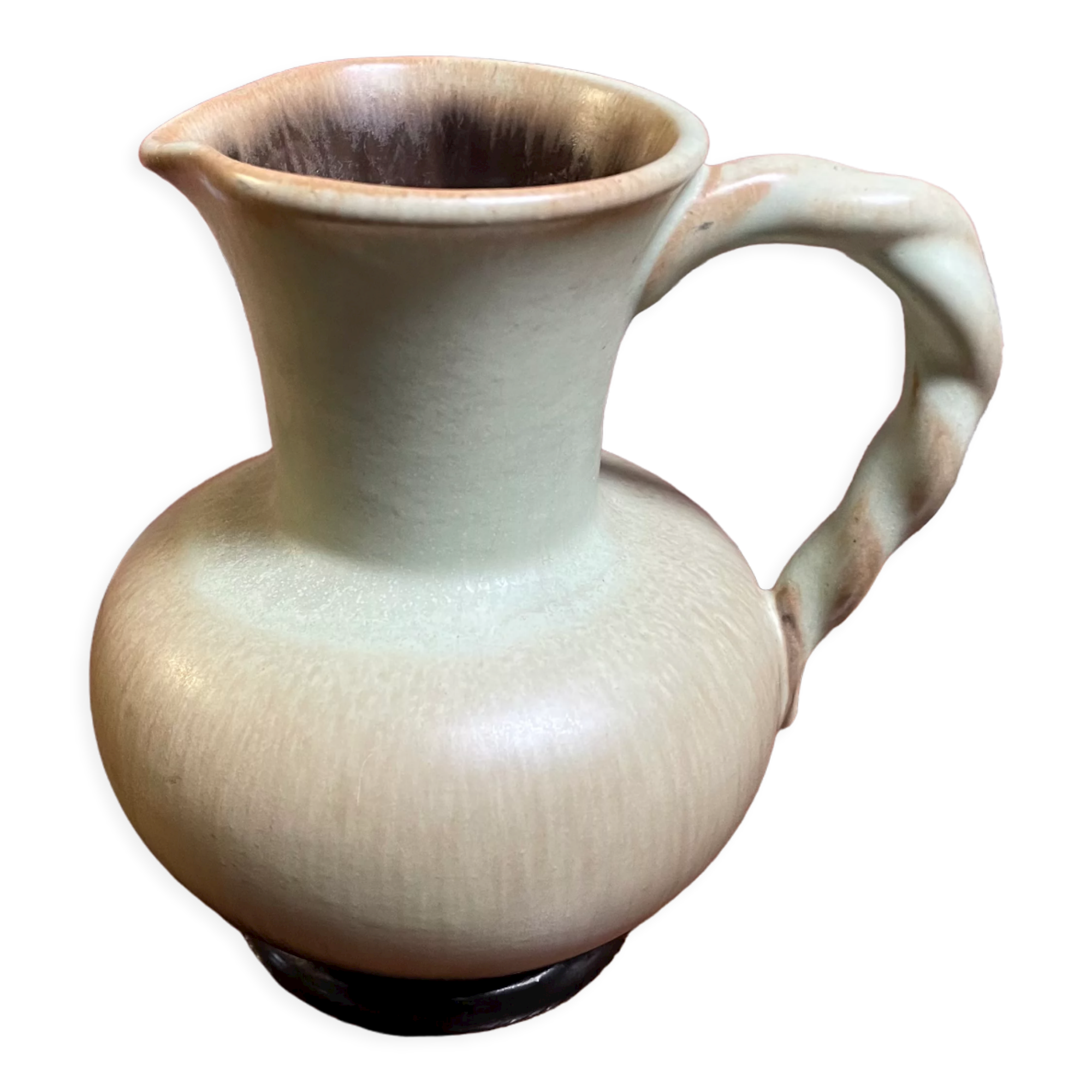 Carstens Tönnieshof Jug Model 422 with Twisted Handle, Tea Green and Brown West German Art Pottery