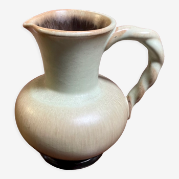 Carstens Tönnieshof Jug Model 422 with Twisted Handle, Tea Green and Brown West German Art Pottery