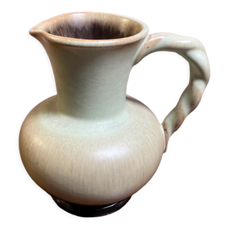 Carstens Tönnieshof Jug Model 422 with Twisted Handle, Tea Green and Brown West German Art Pottery