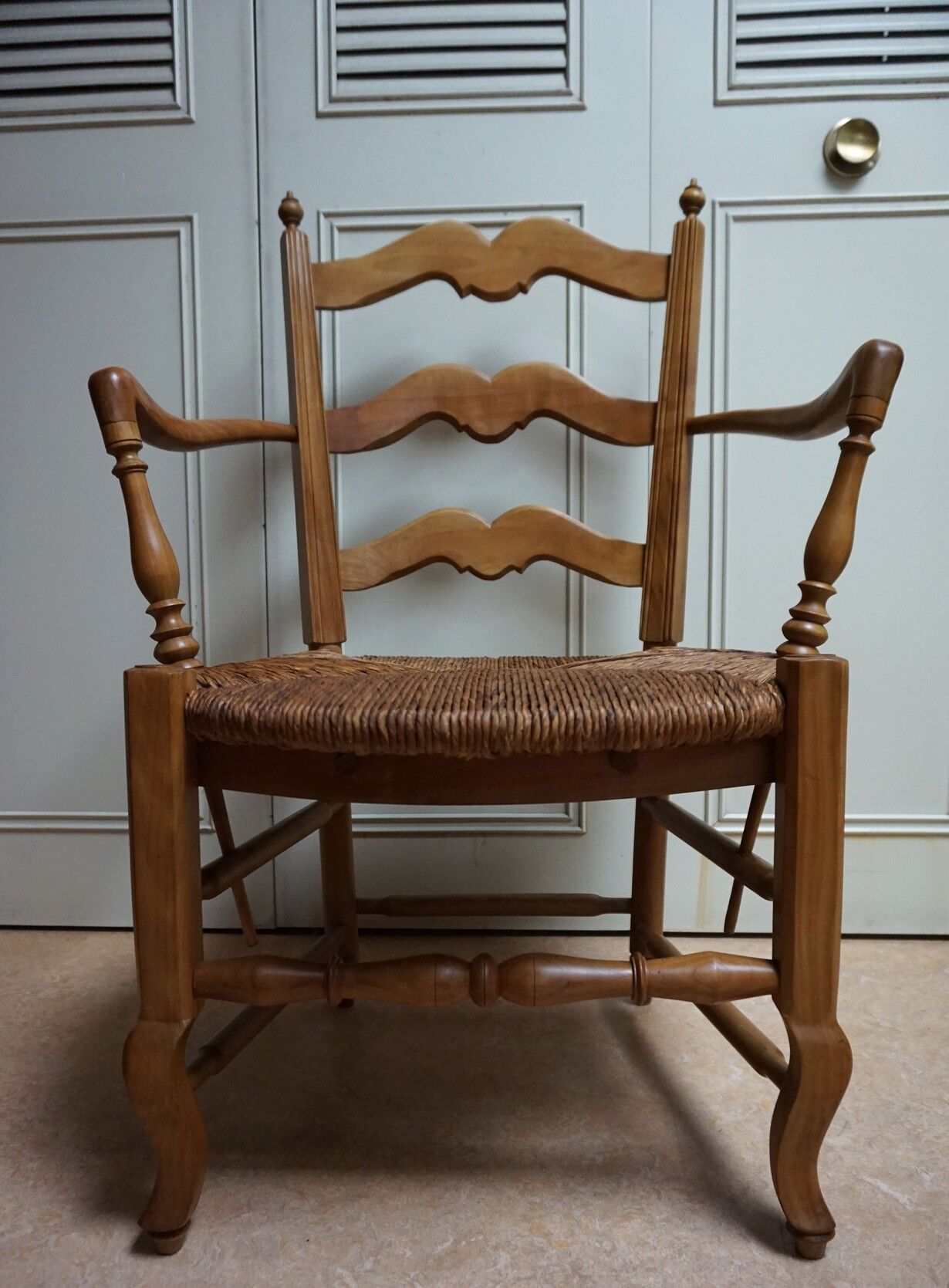 French country provence beech wood armchair with rush wicker seat