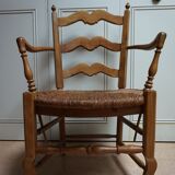 French country provence beech wood armchair with rush wicker seat