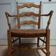 French country provence beech wood armchair with rush wicker seat
