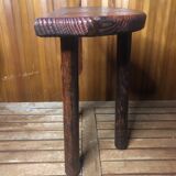 Vintage half moon wooden tripod milking stool #a580