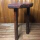 Vintage half moon wooden tripod milking stool #a580