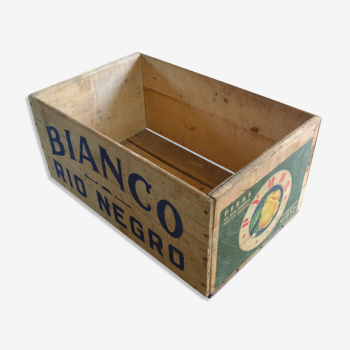 Ancienne caisse Bianco Peras Rio Negro Argentina déco bois rétro cuisine vintage