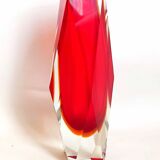 Bright red Murano Sommerso faceted vase 1960s Height 30 cm