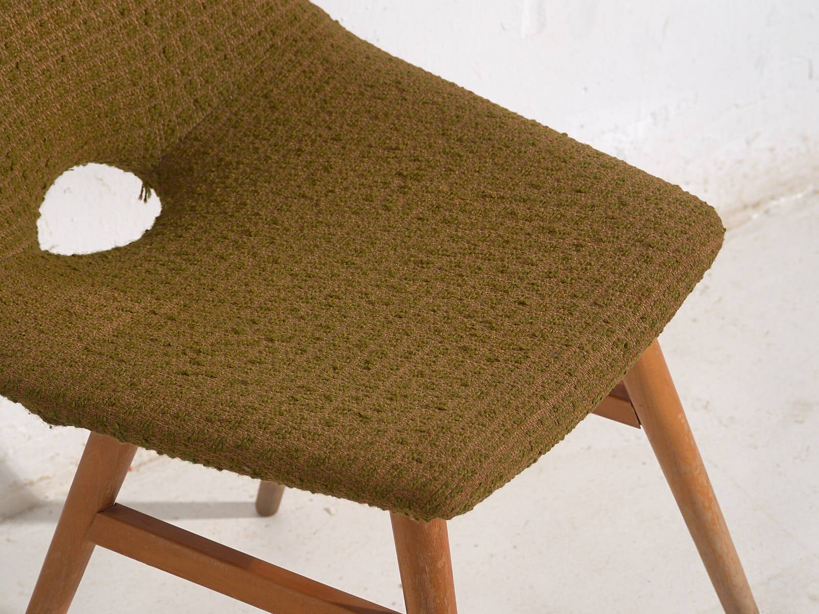 Chair in wood and ochre fabric, c.1960