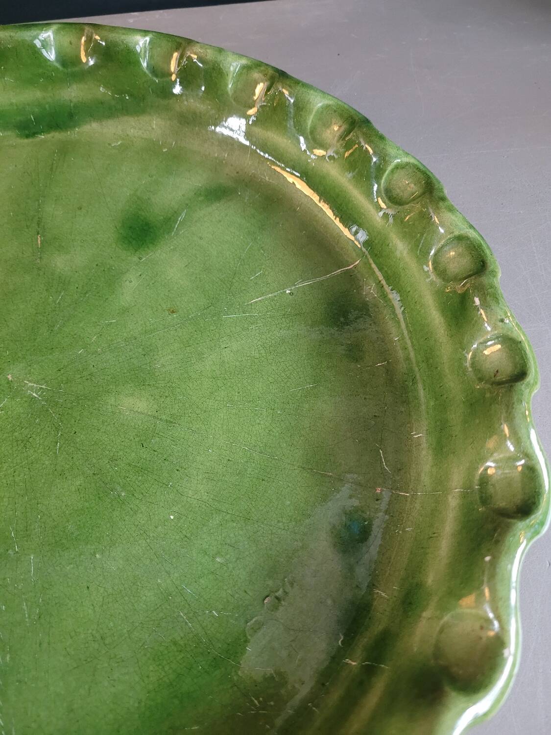 Green glazed ceramic tart dish