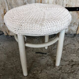 White wooden stool + vintage wool seat #a294