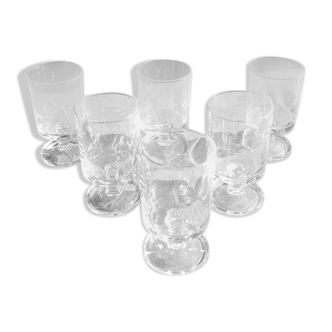 Set of 6 vintage transparent glass foot glasses