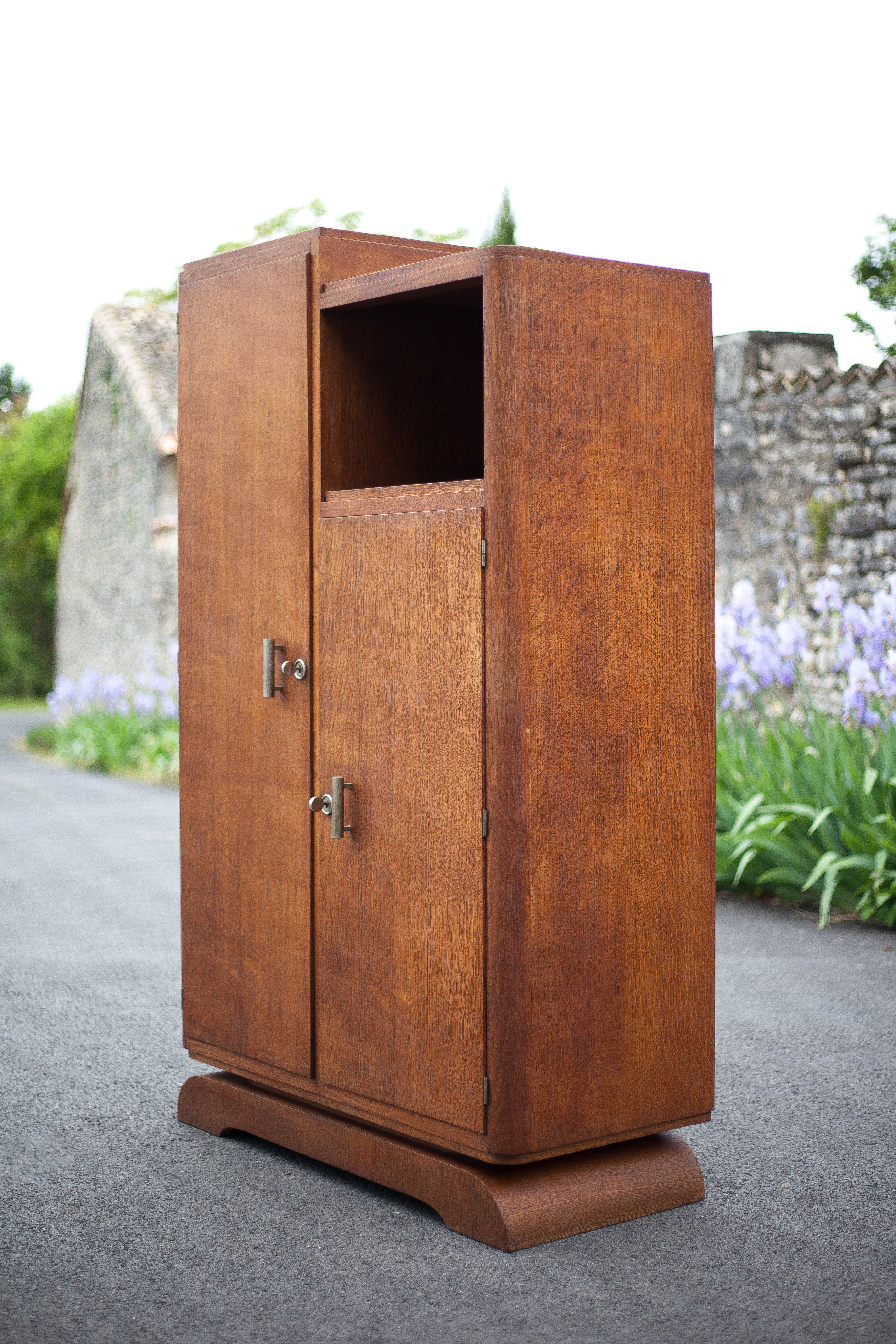 Art Deco cabinet, asymmetrical art deco cabinet, wood cabinet 40s