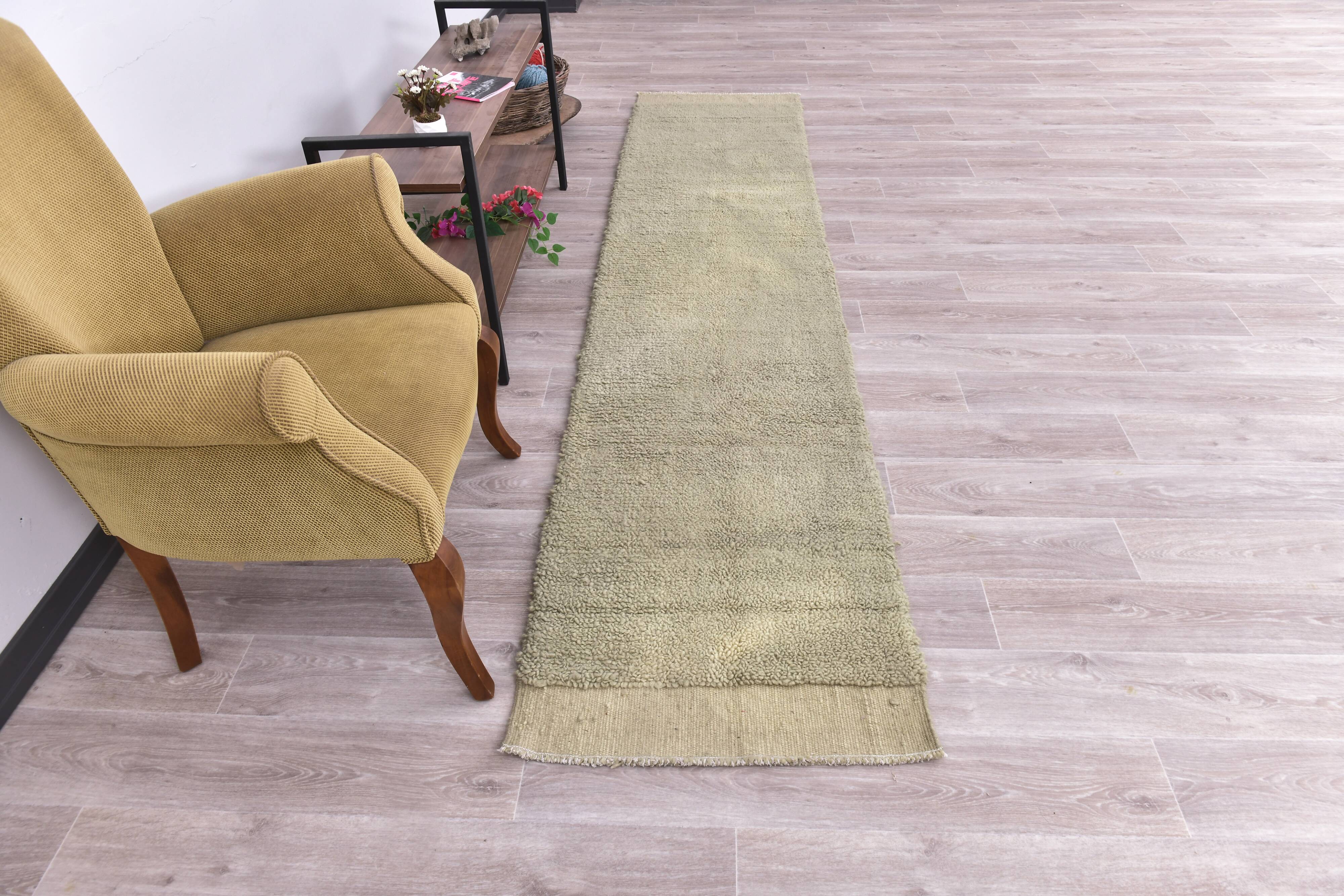 2x10 Green Vintage Runner Rug, 67x310Cm