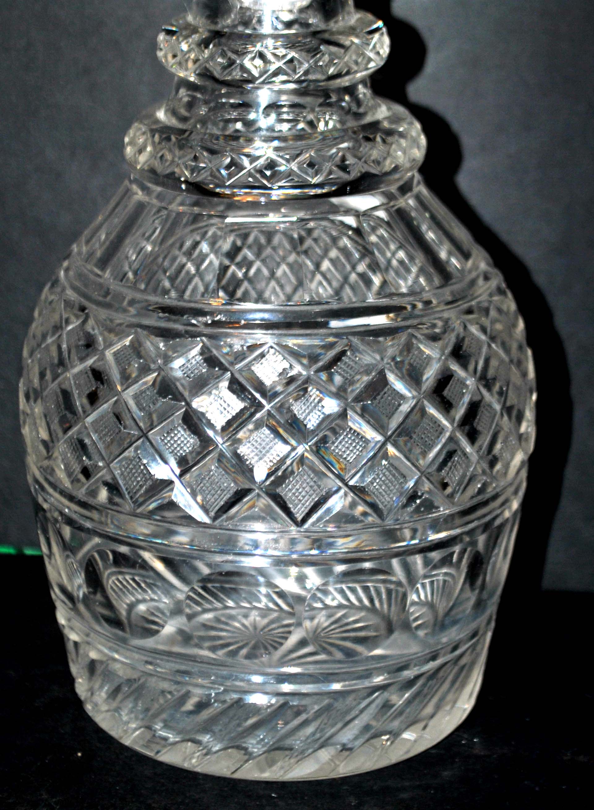 Richly cut crystal decanter and bevelled diamond engraved baccarat or saint-louis? trianon