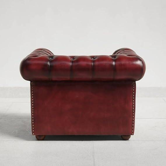 Vintage Chesterfield armchair in burgundy leather - teak frame, 1960s