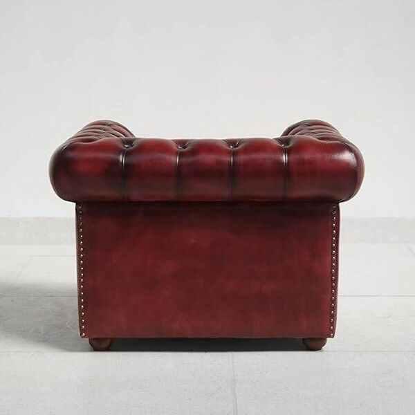 Fauteuil Chesterfield vintage en cuir bourgogne - structure en teck, années 60