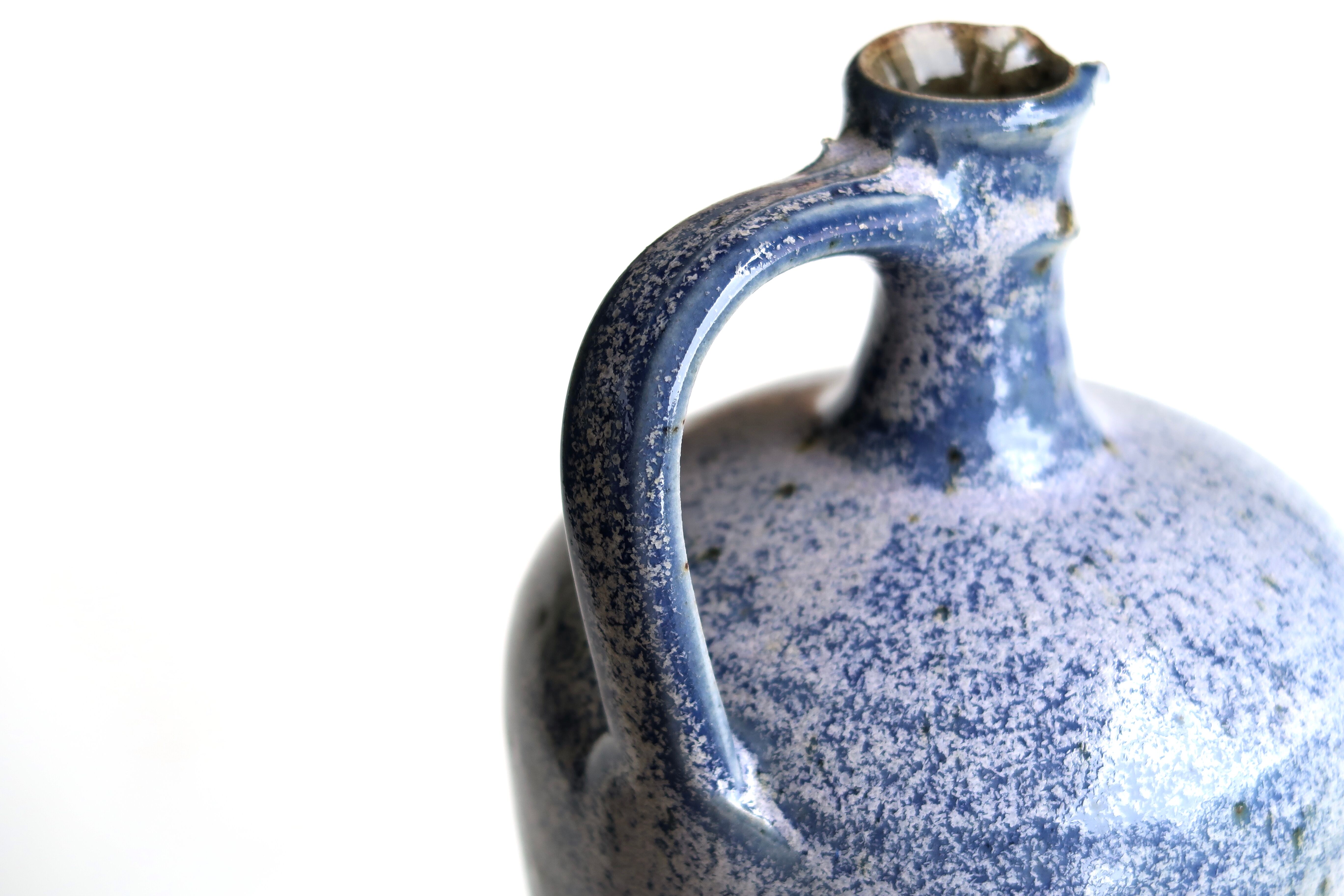 Blue handle jar in signed sandstone, La Borne, 60s