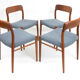Danish teak chairs model 75 by Niels Otto Møller, Set of 4
