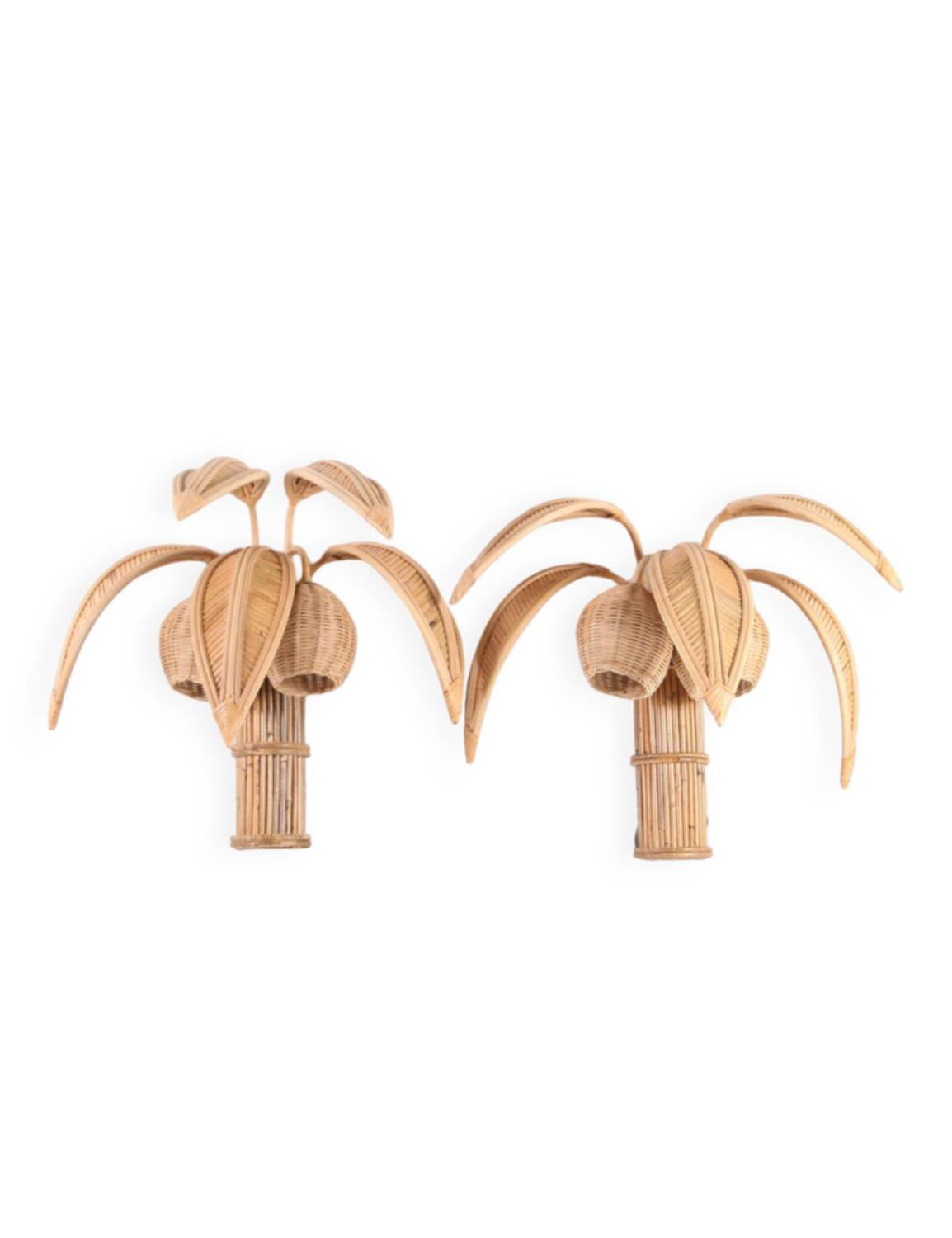 Paire d’appliques « cocotier/palmier » en rotin