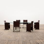 Tito Agnoli for Matteo Grassi leather dining table and six chairs