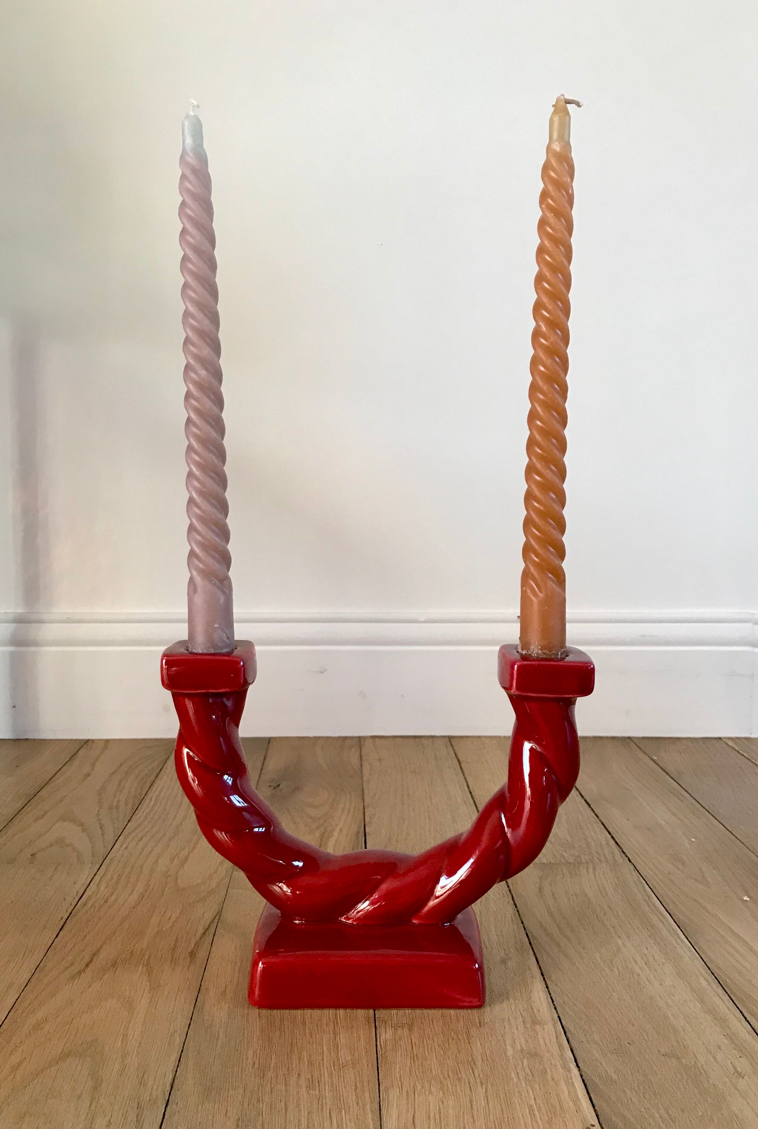 Bougeoir en céramique rouge bordeaux art déco années 30-40