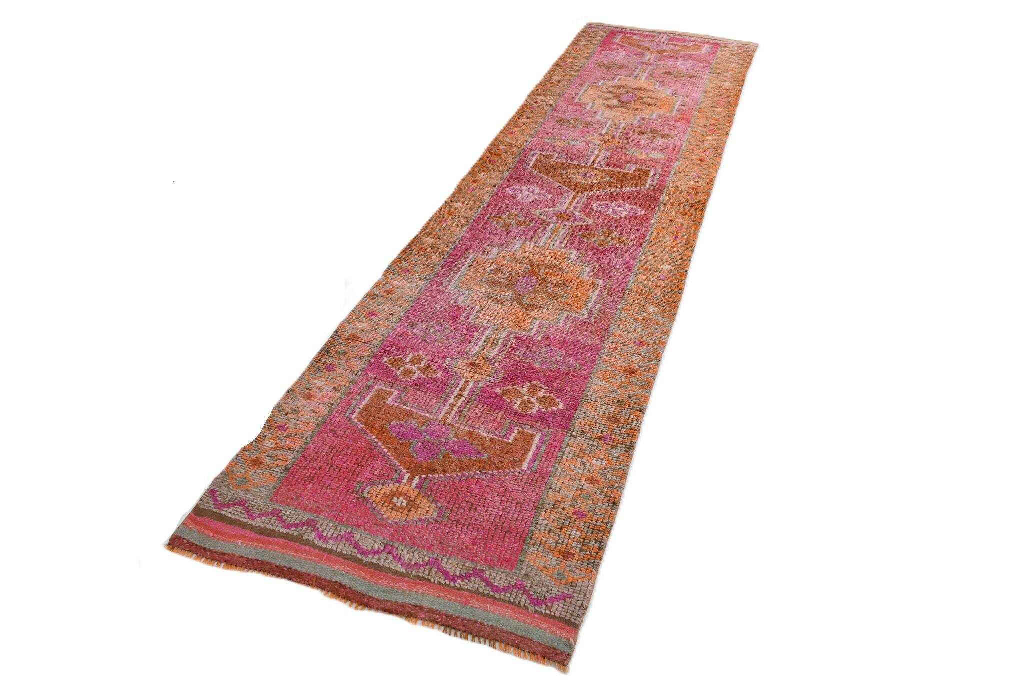 3x10 Pink & Brown Oriental Vintage Runner, 90x317Cm