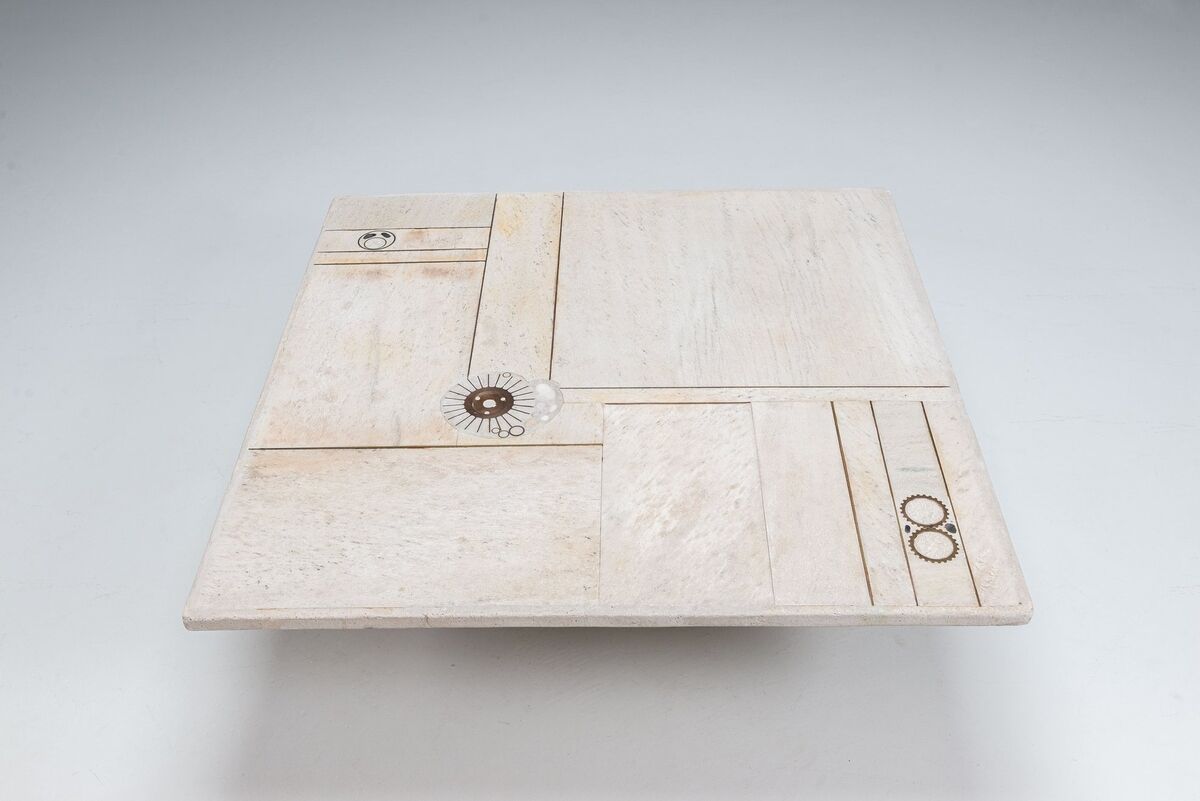 Brutalist white square coffee table artwork The Netherlands 1970