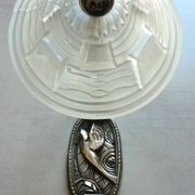 Art Deco wall light, silver-plated bronze, frosted glass, stylized bird decor