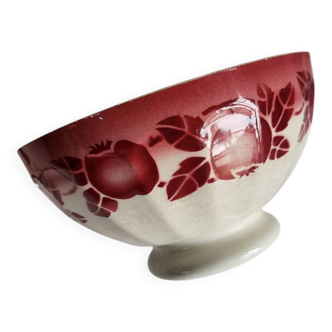 Old faceted earthenware bowl digoin with bordeaux fruit decoration
