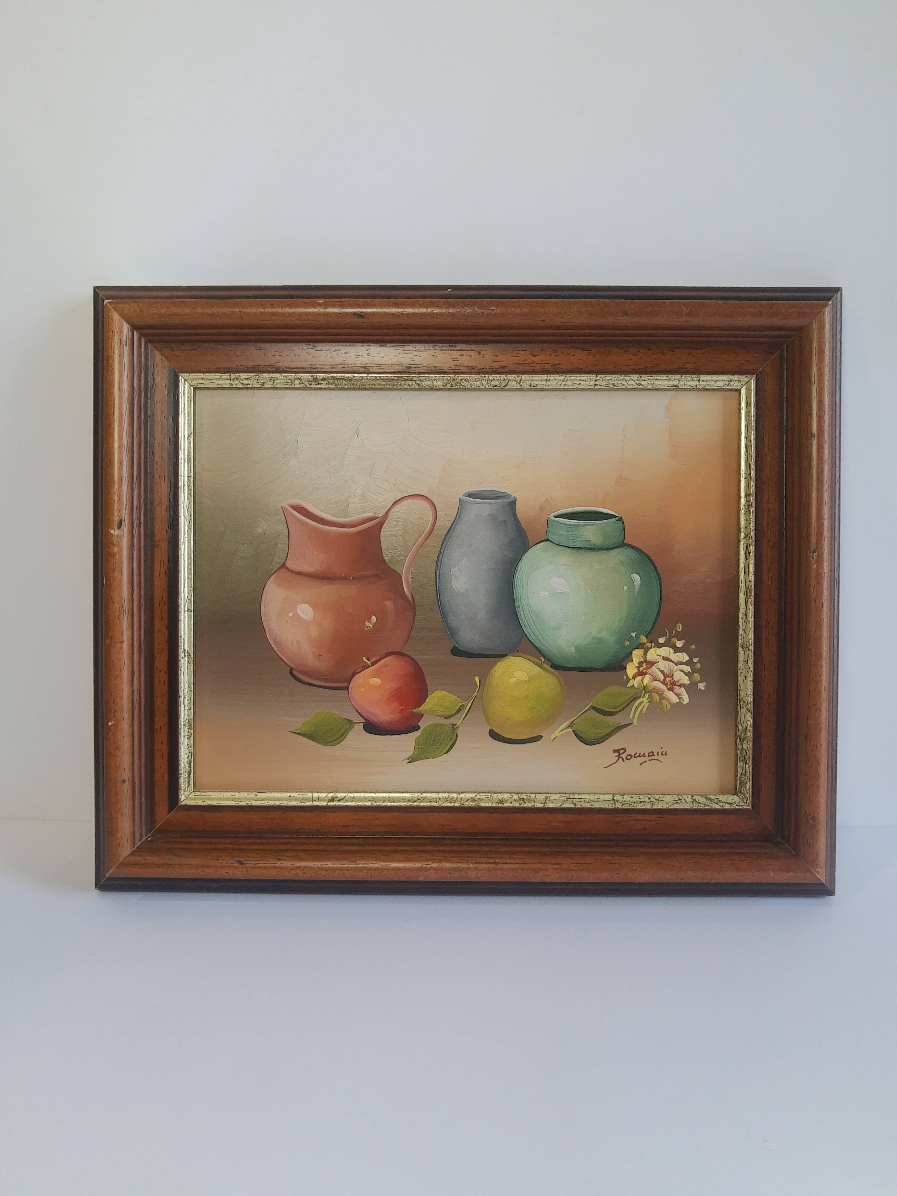 Still life painting frame signed vintage