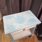 Low bedside table, 1 drawer, white and blue redesigned
