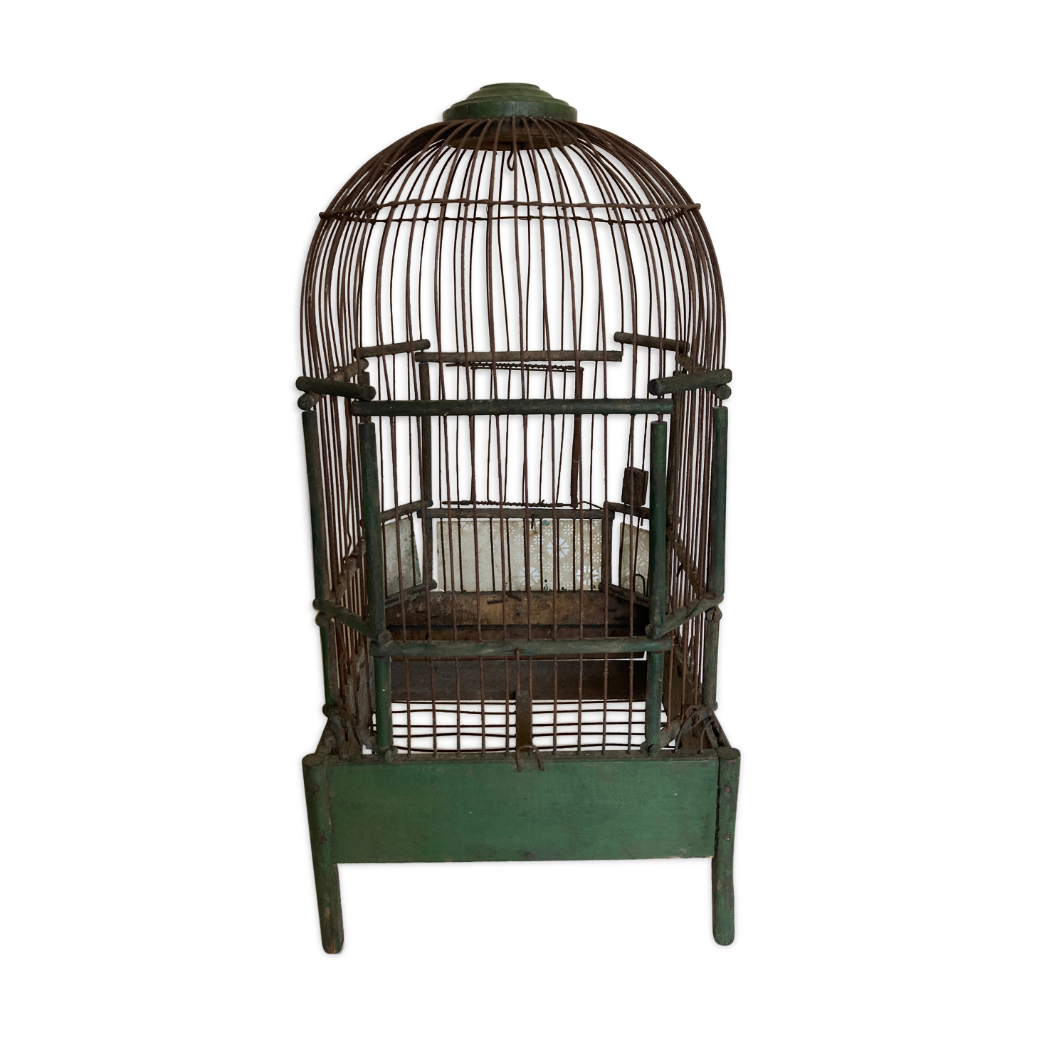 Octagonal bird cage made of wood and wire around 1920