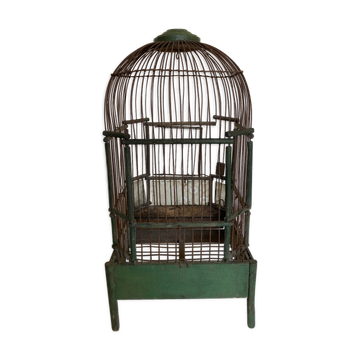 Cage à oiseau octogonale en bois et fil de fer vers 1920