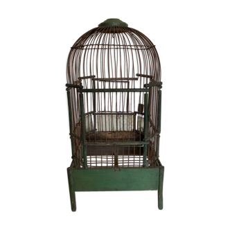 Cage à oiseau octogonale en bois et fil de fer vers 1920