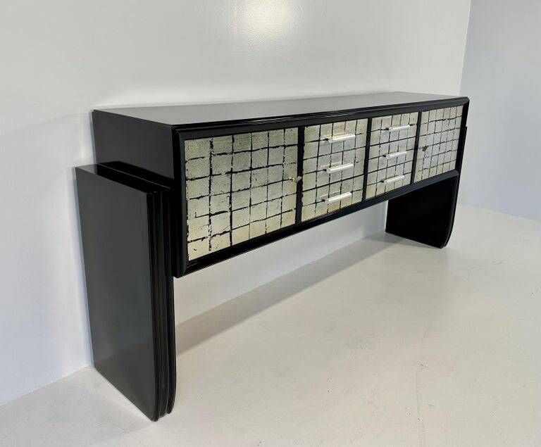 Italian Midcentury Black and Silver Leaf Sideboard, 1950s