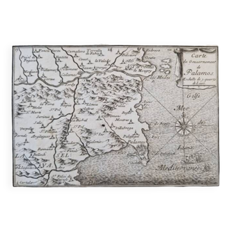 17th century copper engraving "Map of the government of Palamos" By Pontault de Beaulieu