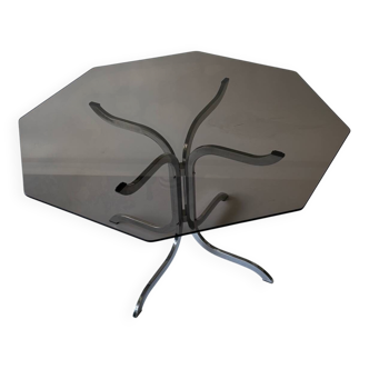 Table à manger en verre fumé et métal chromé 1970