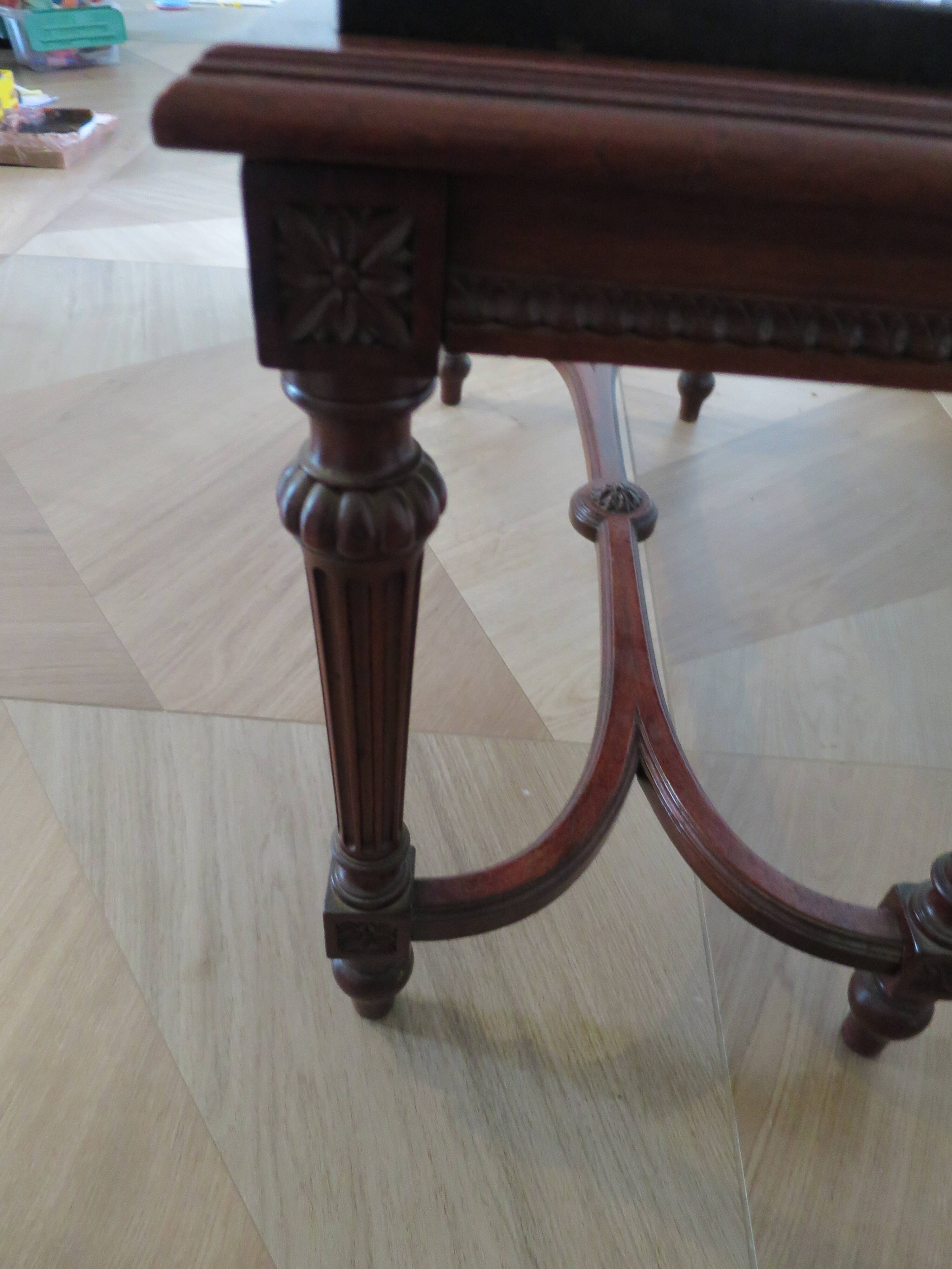 Coffee table - black marble top - Louis XIII style - H-shaped crossbar base