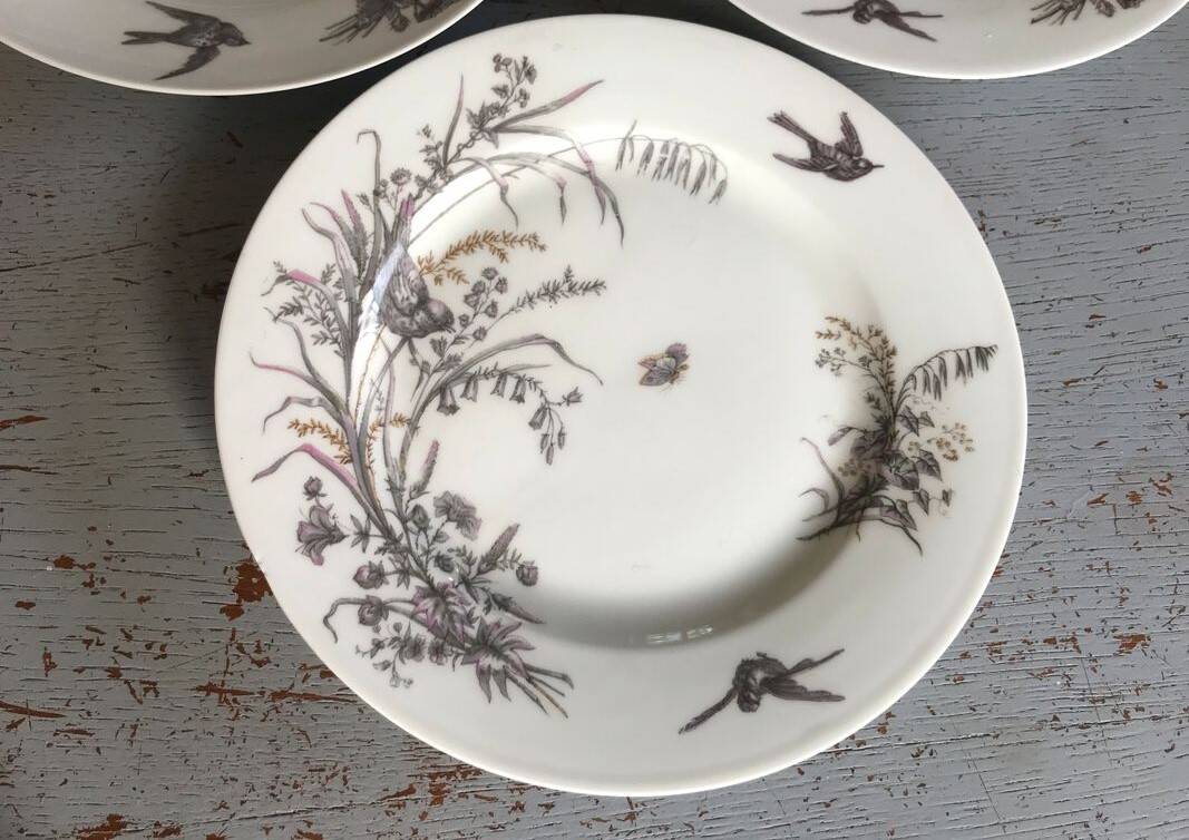 5 dessert plates porcelain gold medals exp 1867 1978 birds