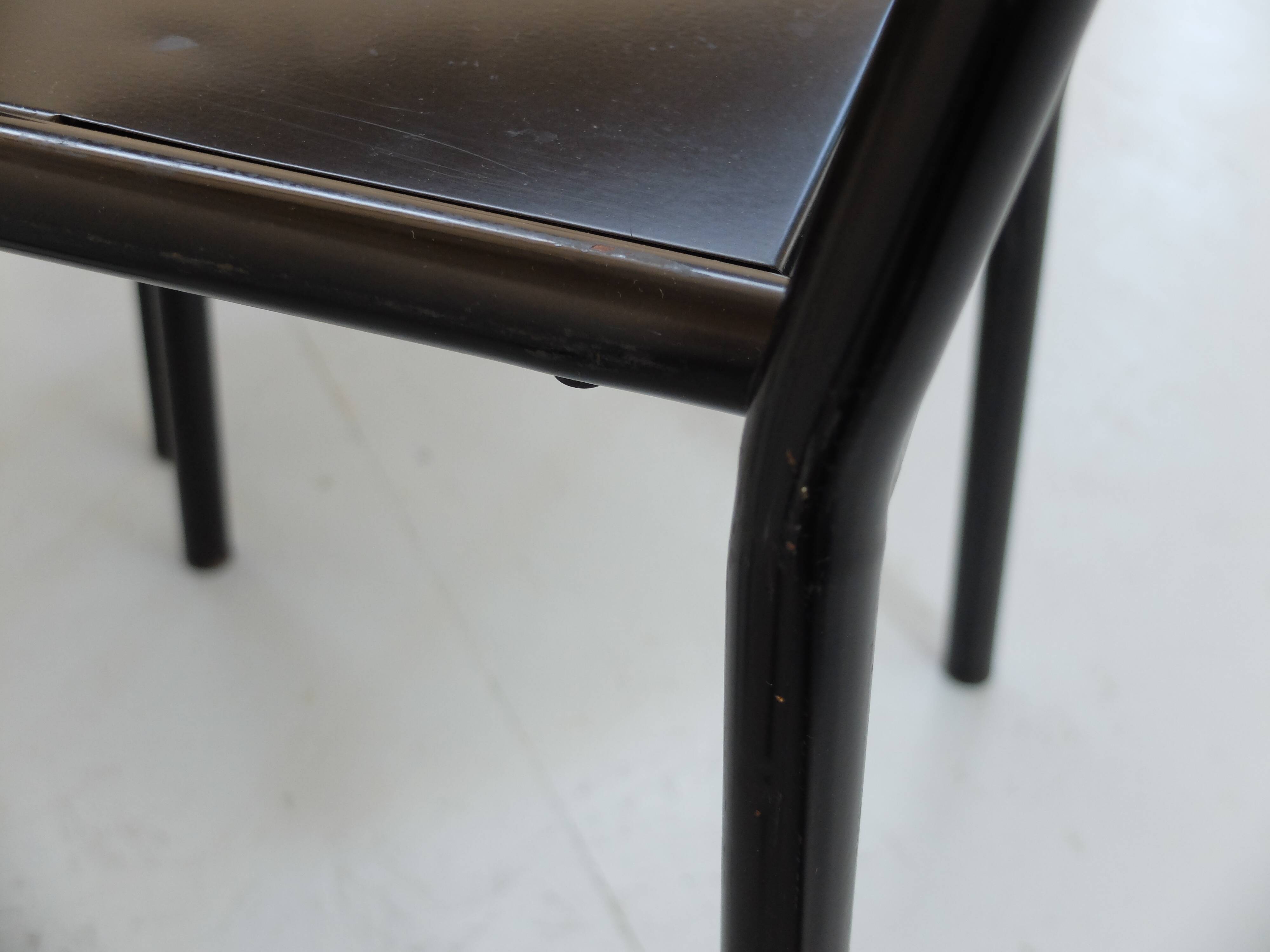 4 robert mallet-stevens black lacquered steel chairs, stamped rms ecart