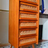 Wooden and rattan dresser