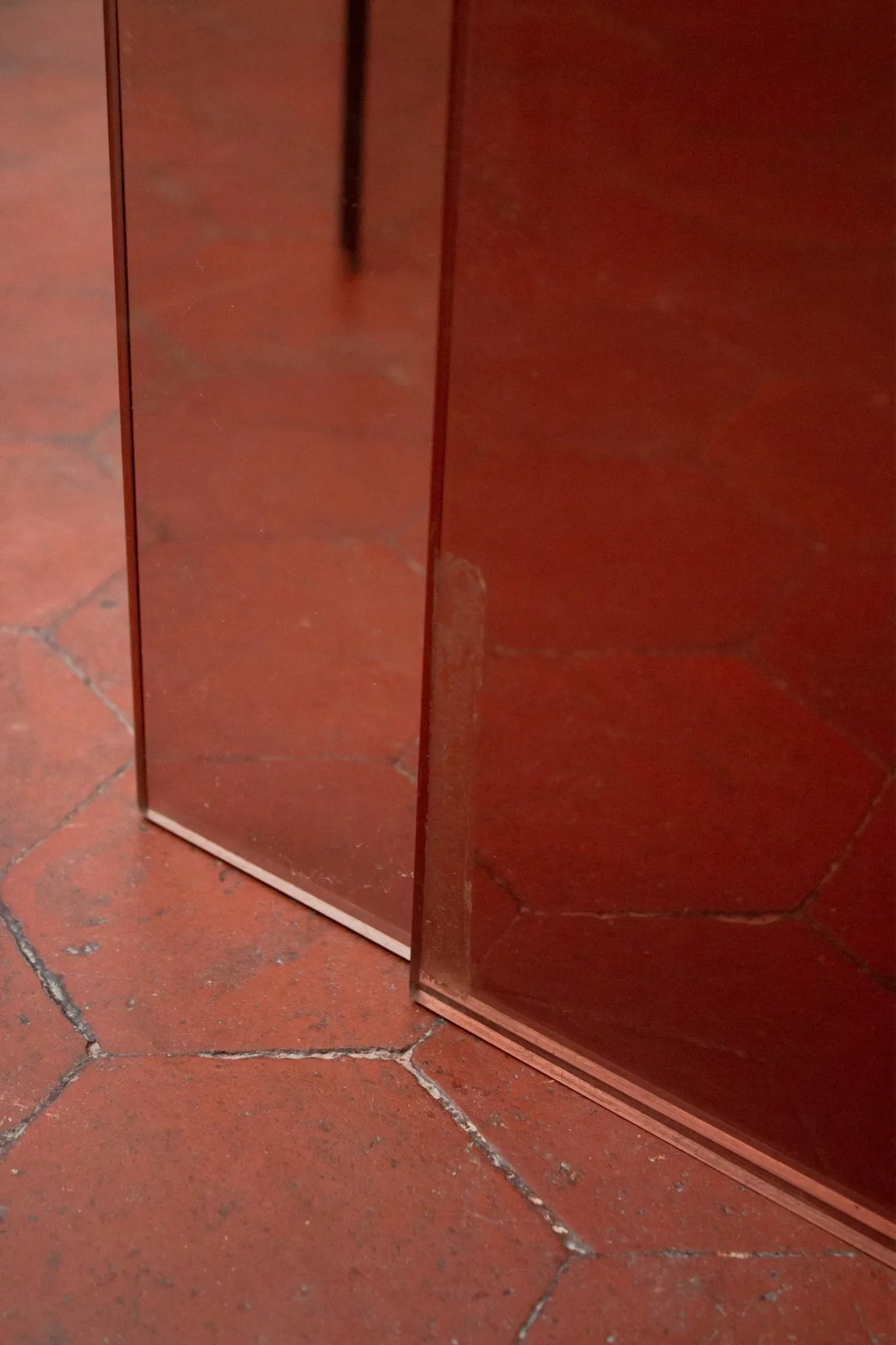 Vintage trio of nesting tables in smoked plexiglass by Michel Dumas, year