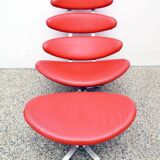 Paul Volther 'Corona Chair' with Ottoman, 1990s Replica in Leather