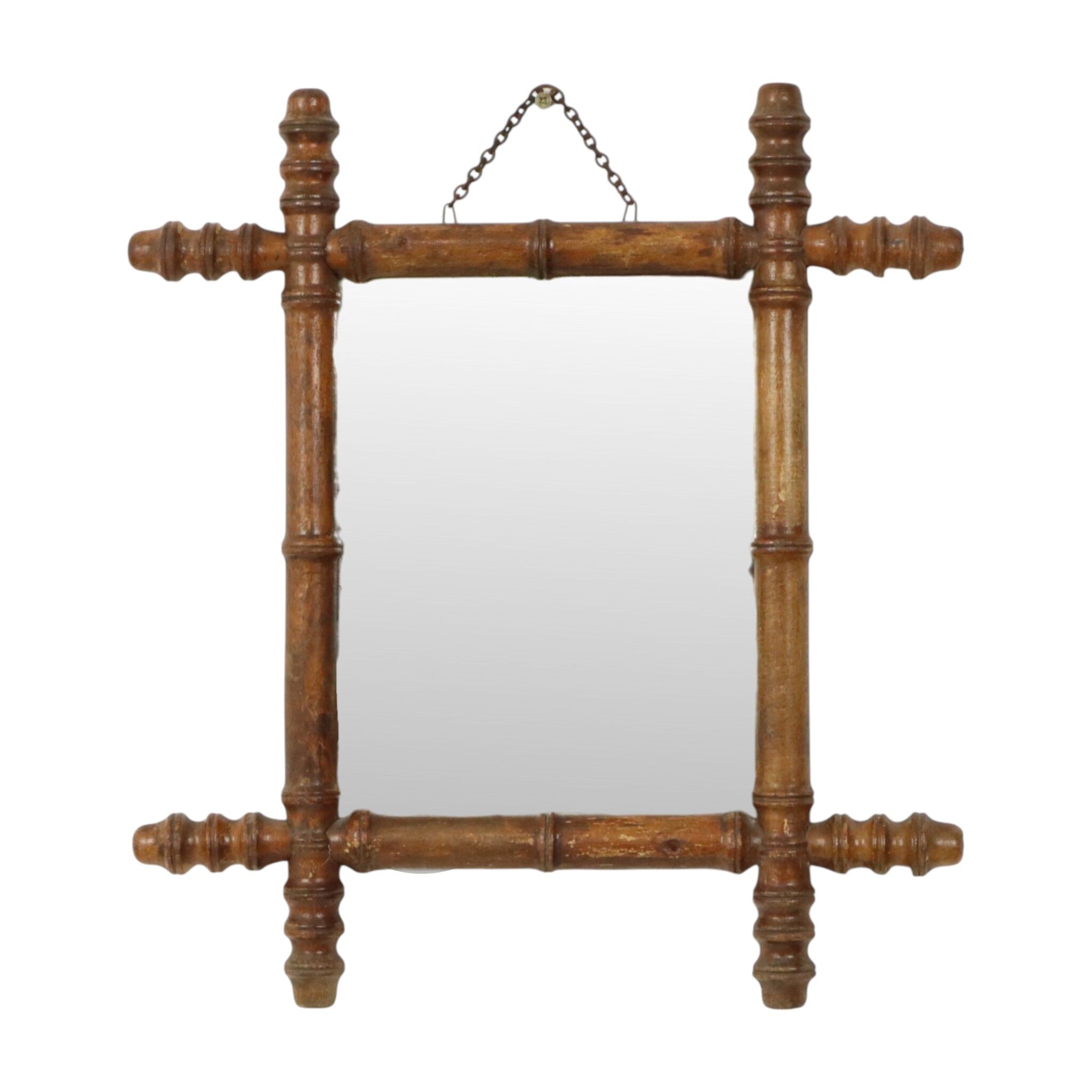 Antique Wooden Faux Bamboo Chinoiserie Mirror 44x39cm