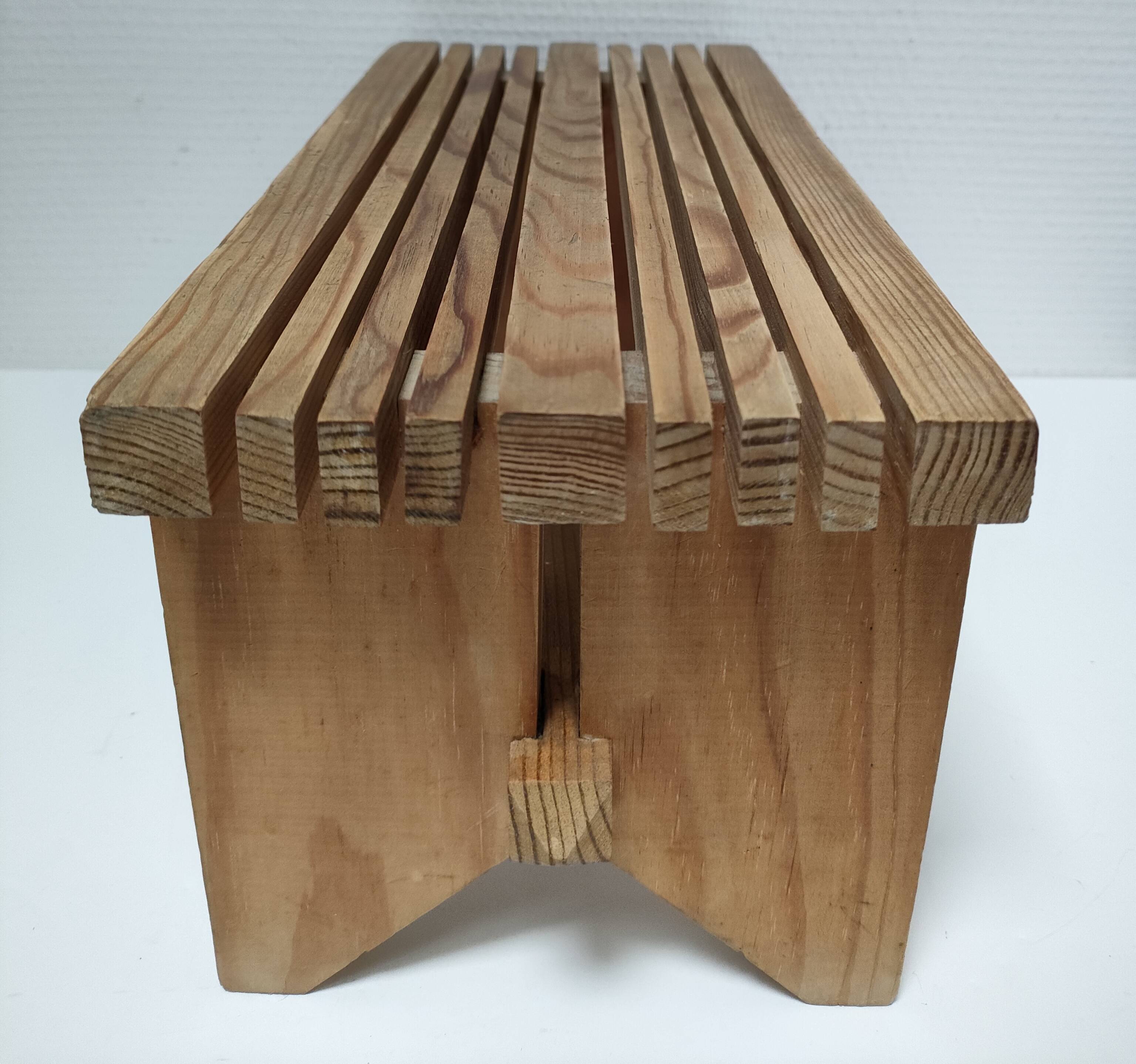 Vintage solid pine slatted low stool