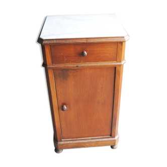 Ancienne table de chevet de style Louis Philippe en bois & marbre blanc