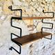 Vintage metal and wood wall shelf, Scandinavian circa 60