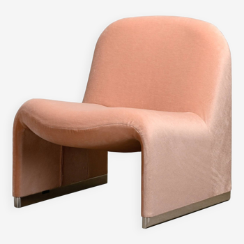 Chaise longue Alky Giancarlo Piretti en tissu velours rose (poussière de rose) pour Anonima Castelli