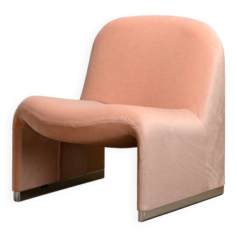 Giancarlo Piretti Alky Lounge Chair in Pink Velvet (Rose Dust) Fabric for Anonima Castelli