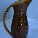 Brown ceramic pitcher with grape cluster decor Sarreguemines