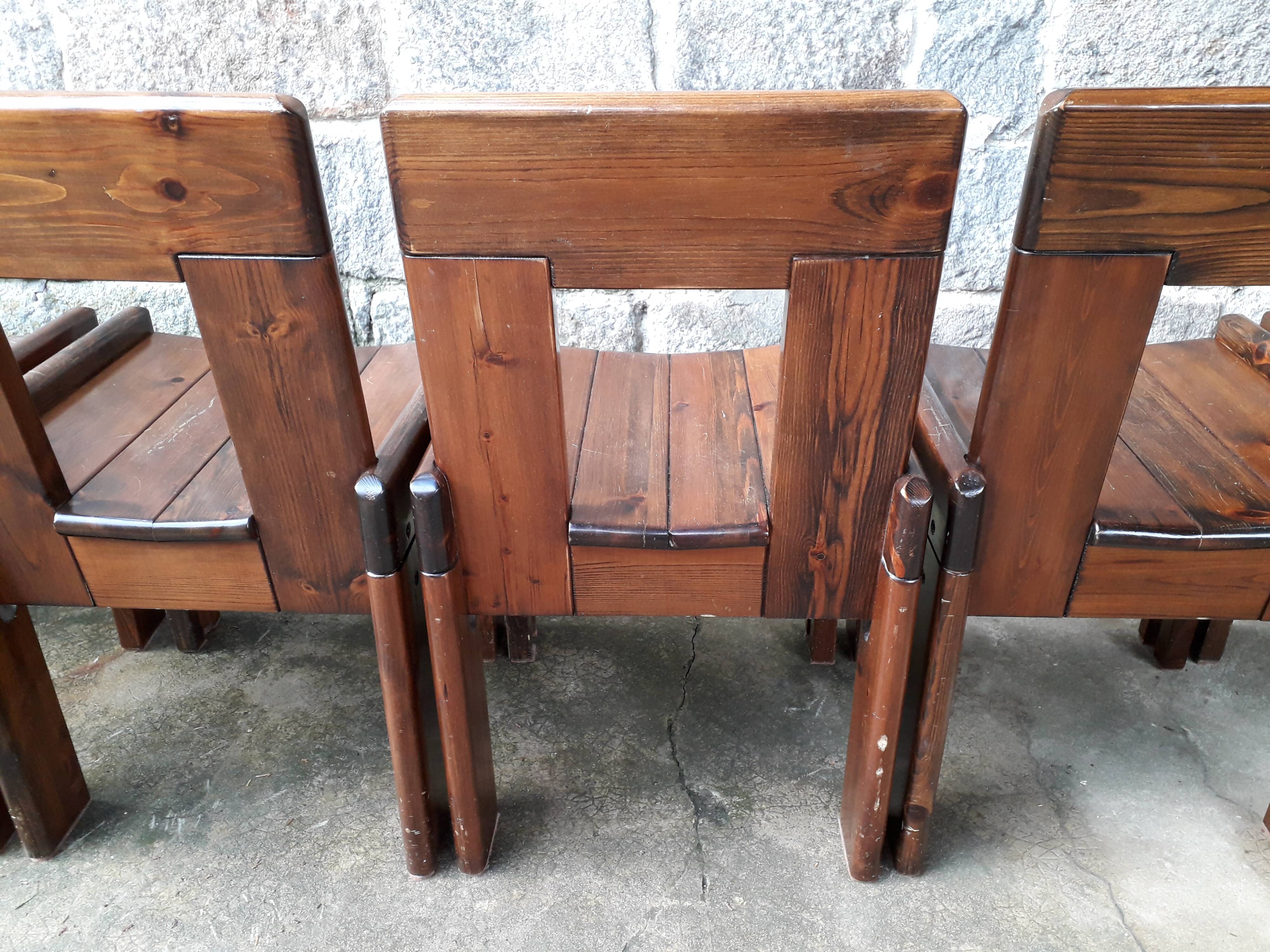 Set of 6 varnished pine chairs